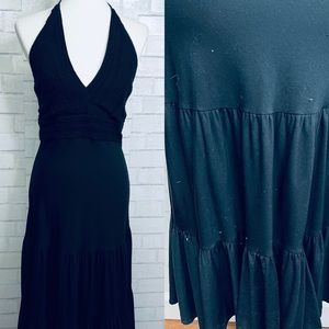 Lauren Ralph Lauren hand knit crochet halter dress tiered ruffle black M minimal